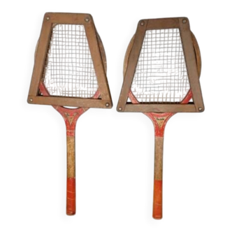 Pair of vintage Majestic tennis rackets with press.