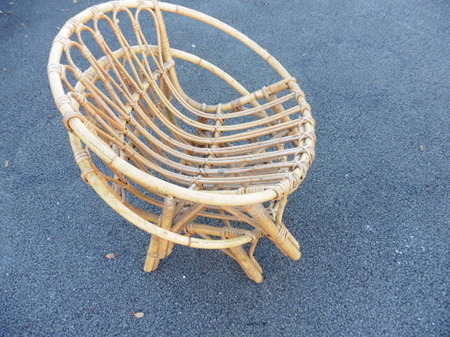 Paire de 2 fauteuils d'enfant en bambou et rotin, 1970