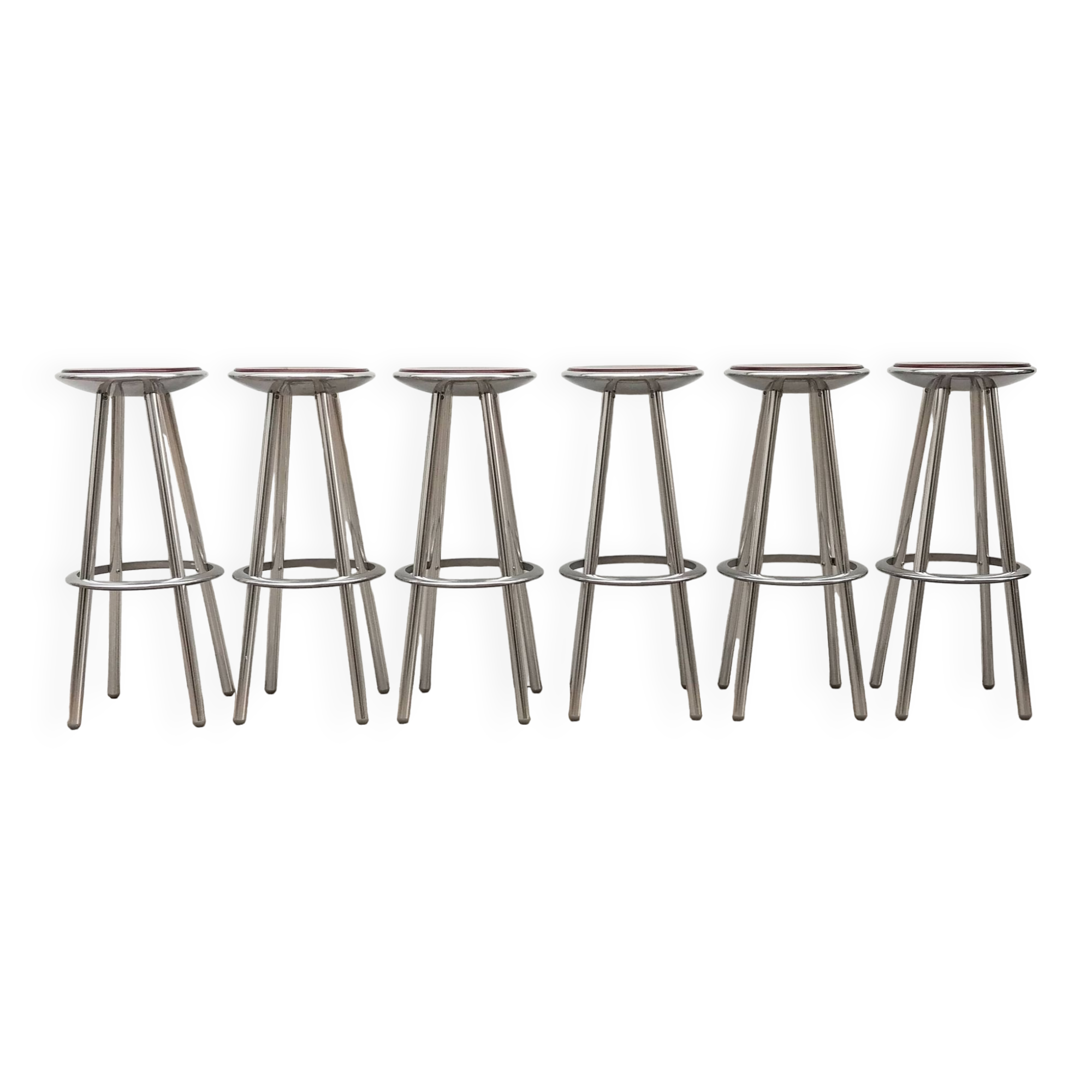 Set of 6 aluminum and wood bar stools in the Amat-3 style for Knoll, vintage 1990