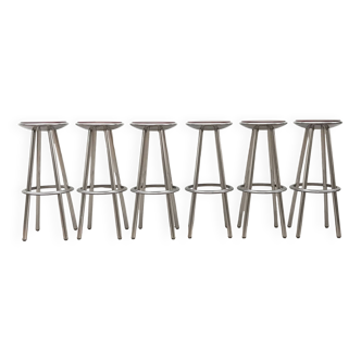 Lot de 6 tabourets de bar en aluminium et bois dans le style Amat-3 pour Knoll, vintage 1990