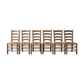 Set of 6 antique cherry wood chairs in ladder style.