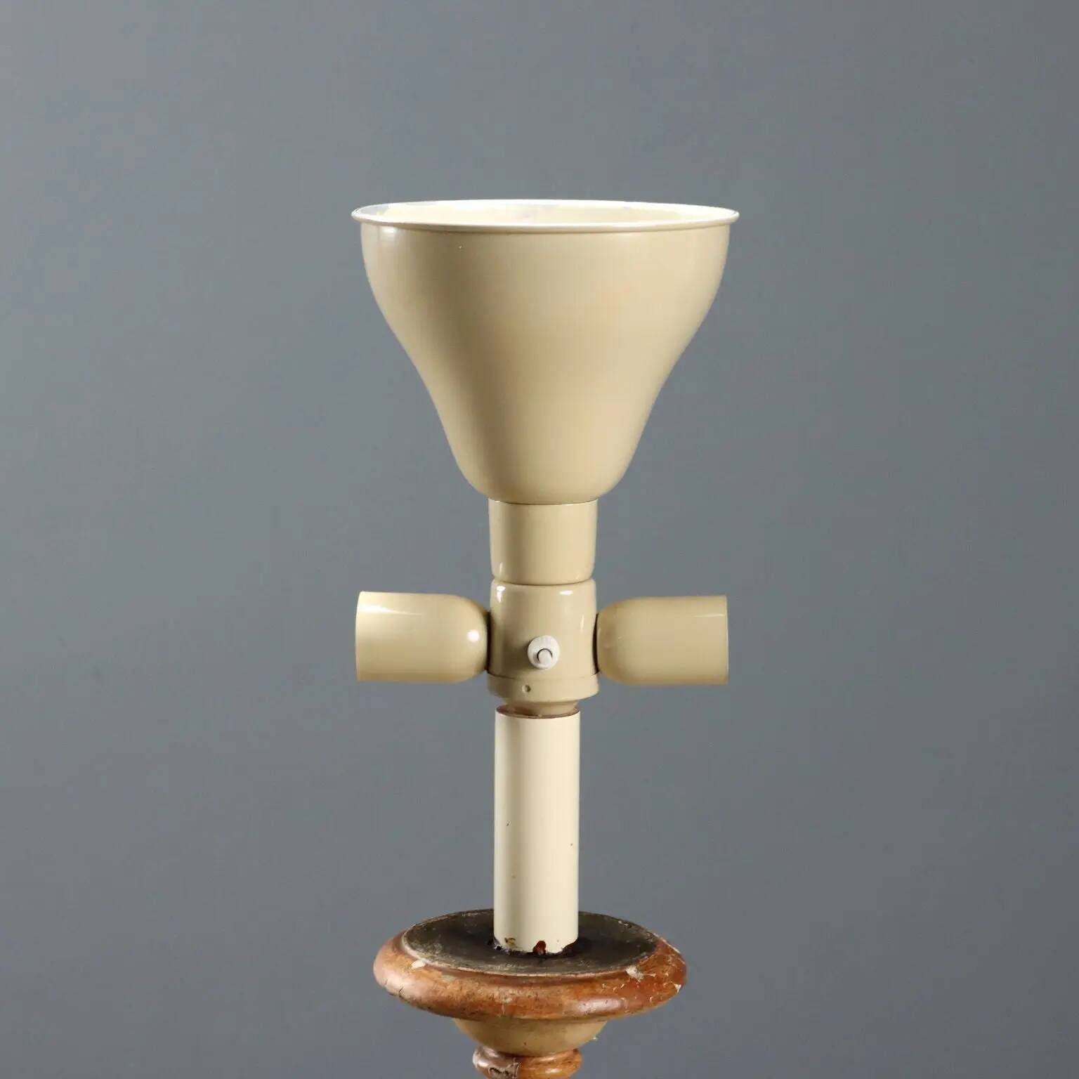 Antique carved lacquered wooden candelabrum with fabric, 19th century