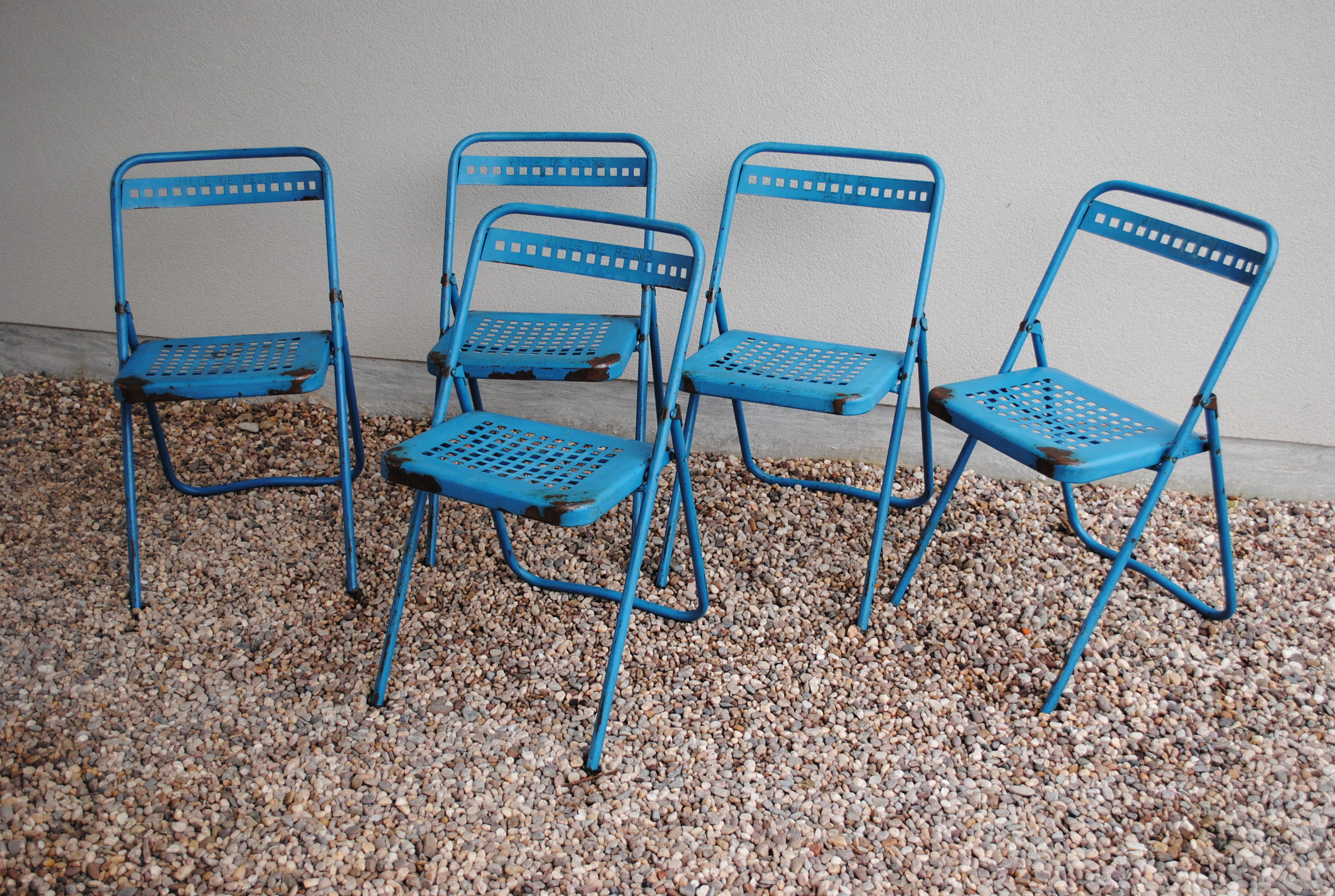 Lot of 5 Souvignet 1960 metal folding chairs