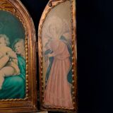 Florentine-style religious triptych in carved wood and gilded stucco, mid-20th century