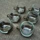6 Melika coffee cups, brown glass and plastic, vintage 1970s