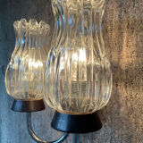 Vintage double light wall lamp in teak and molded glass