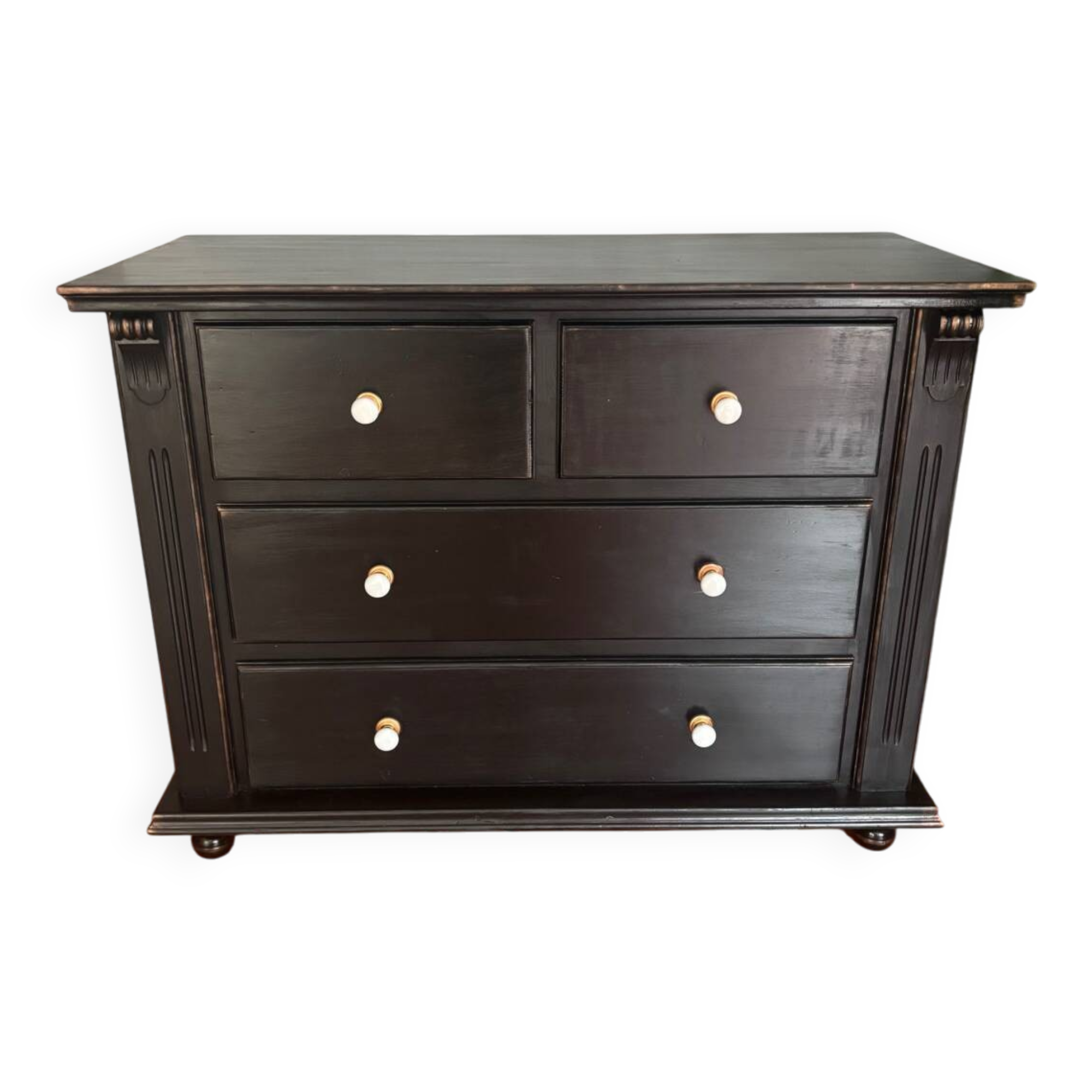 Commode vintage noir en pin peinte à la main
