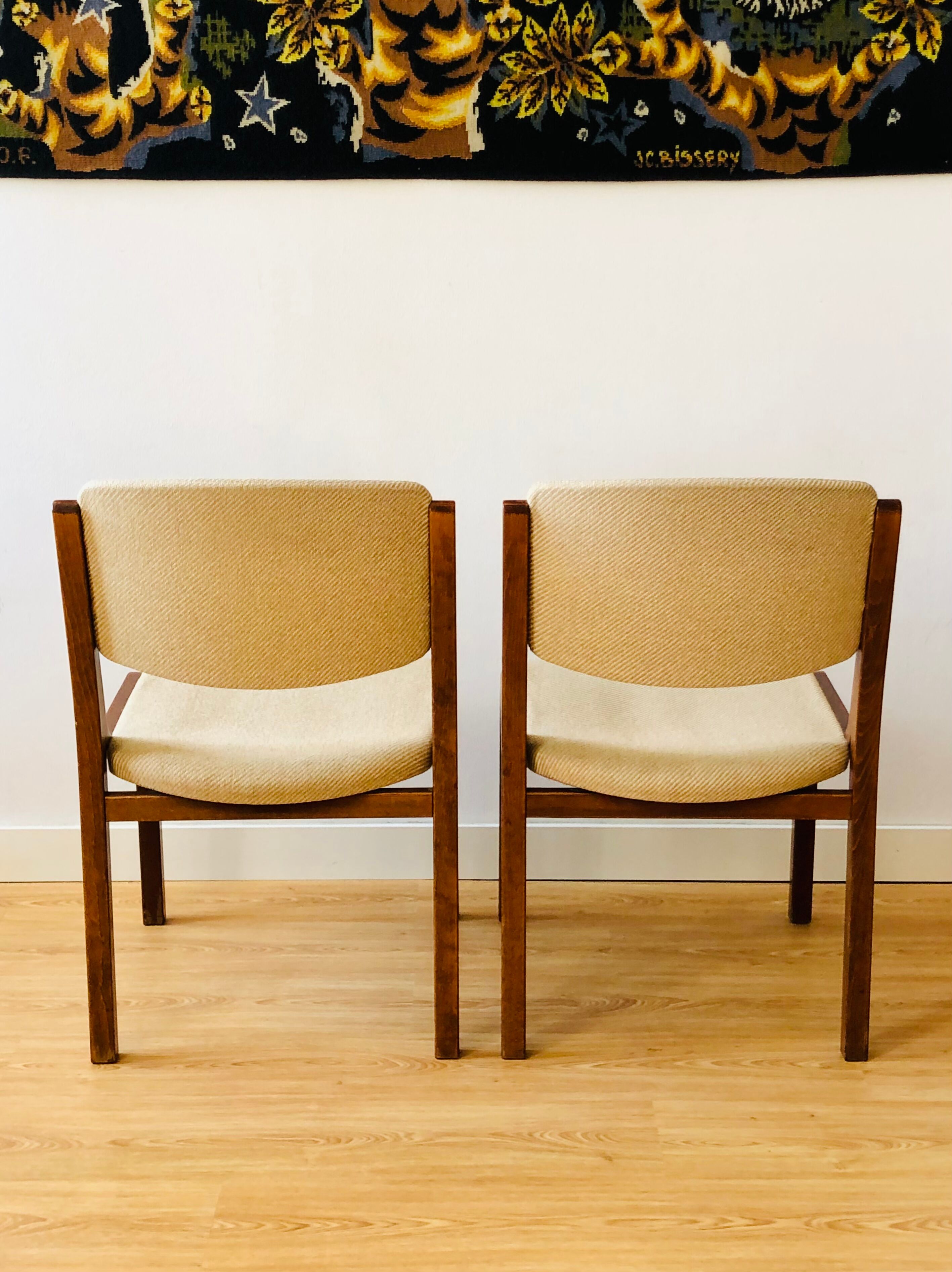 Set of 4 vintage chairs in teak and wool