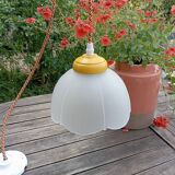 Vintage white frosted corolla glass pendant light, orange pixel cord