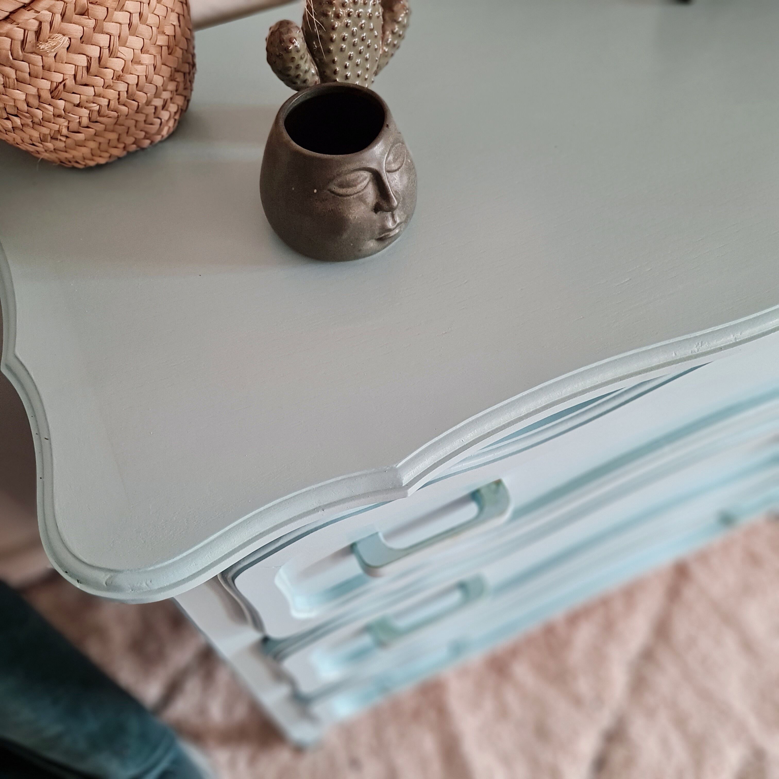 Antique chest of drawers in light blue wood
