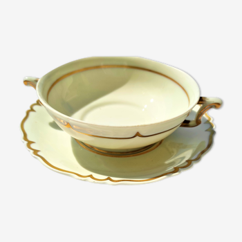 Bol a bouillon et soucoupe porcelaine haviland limoges décor filet or