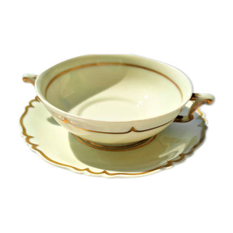 Bol a bouillon et soucoupe porcelaine haviland limoges décor filet or