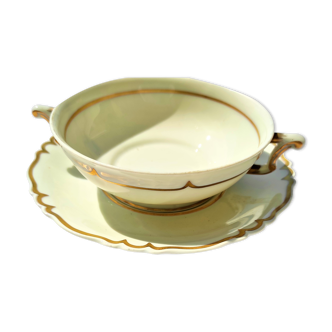 Broth bowl and porcelain saucer haviland limoges gold net décor