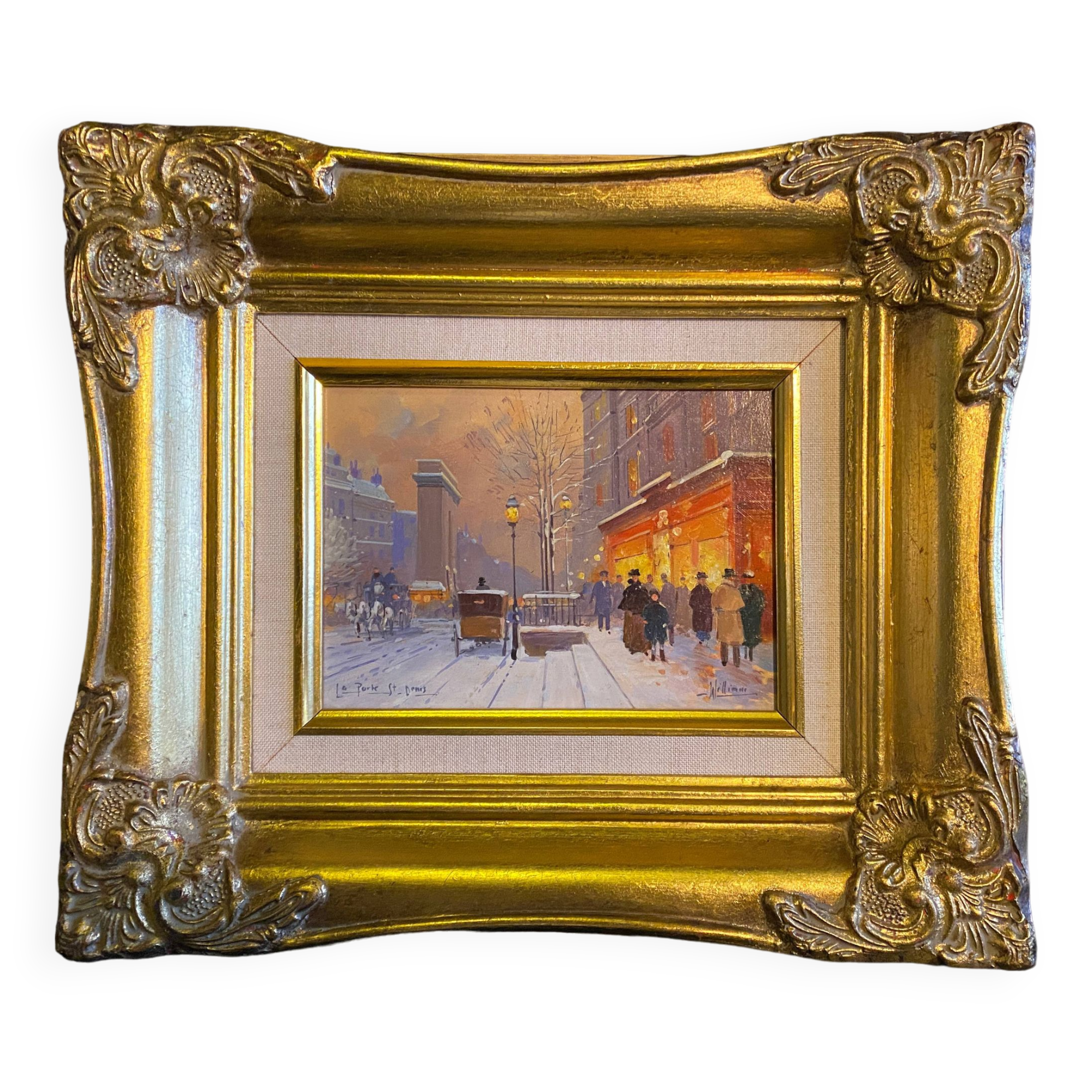 HSP Paris Porte St Denis painting signed William ec. XX° cf. Laloue Cortès + frame