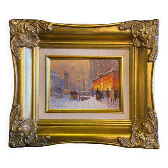 HSP Paris Porte St Denis painting signed William ec. XX° cf. Laloue Cortès + frame