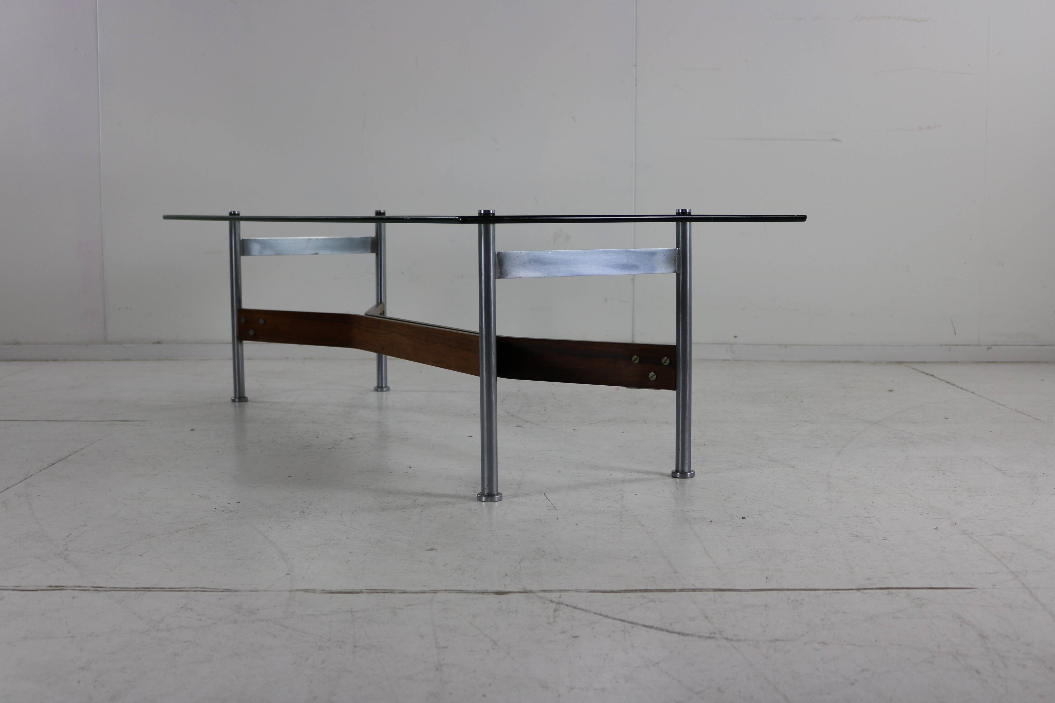 Glass and rosewood coffee table in a 1960s design by Rudolf Glatzel for Fristho