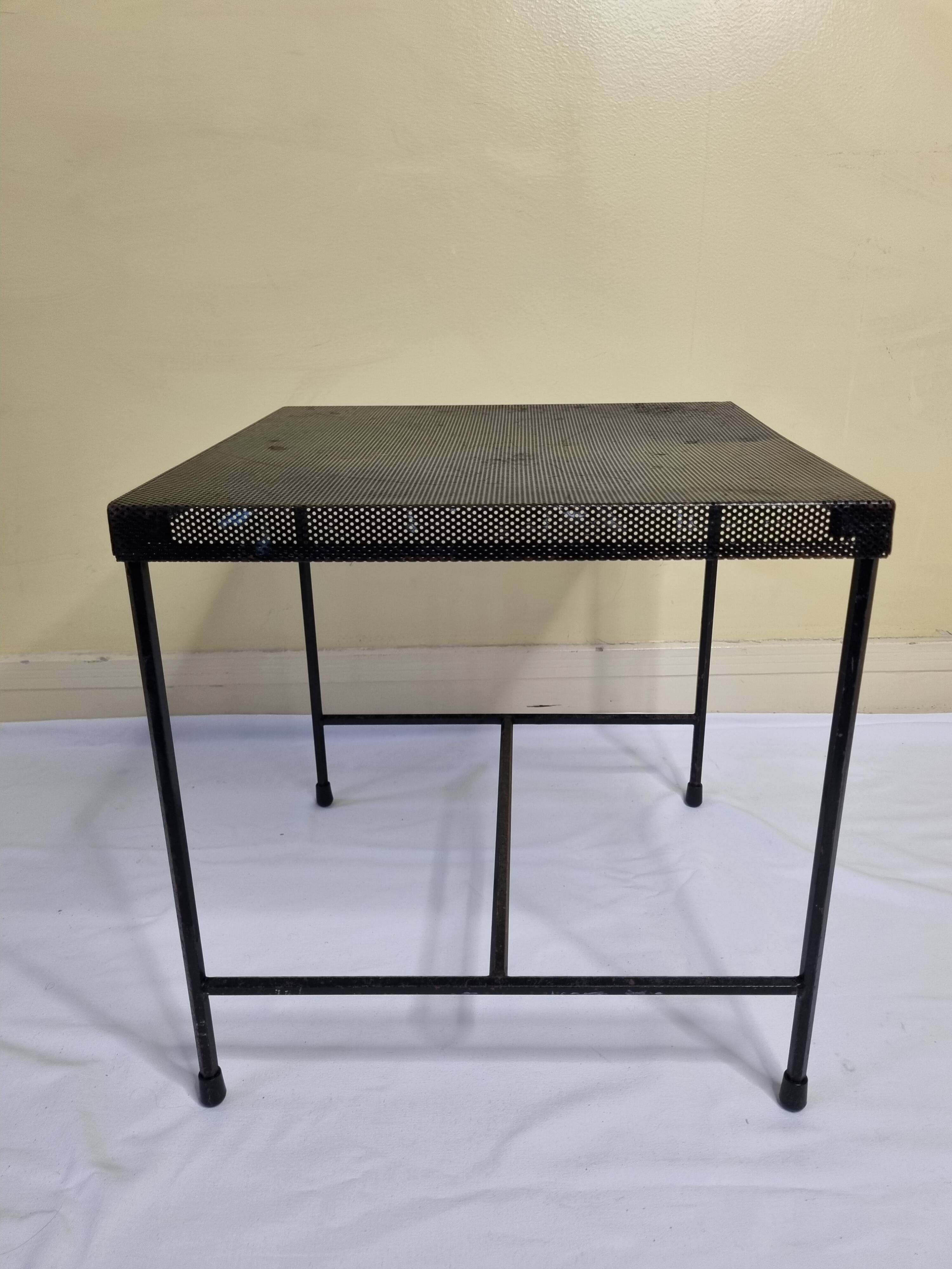 Vintage perforated metal side table, 42 cm