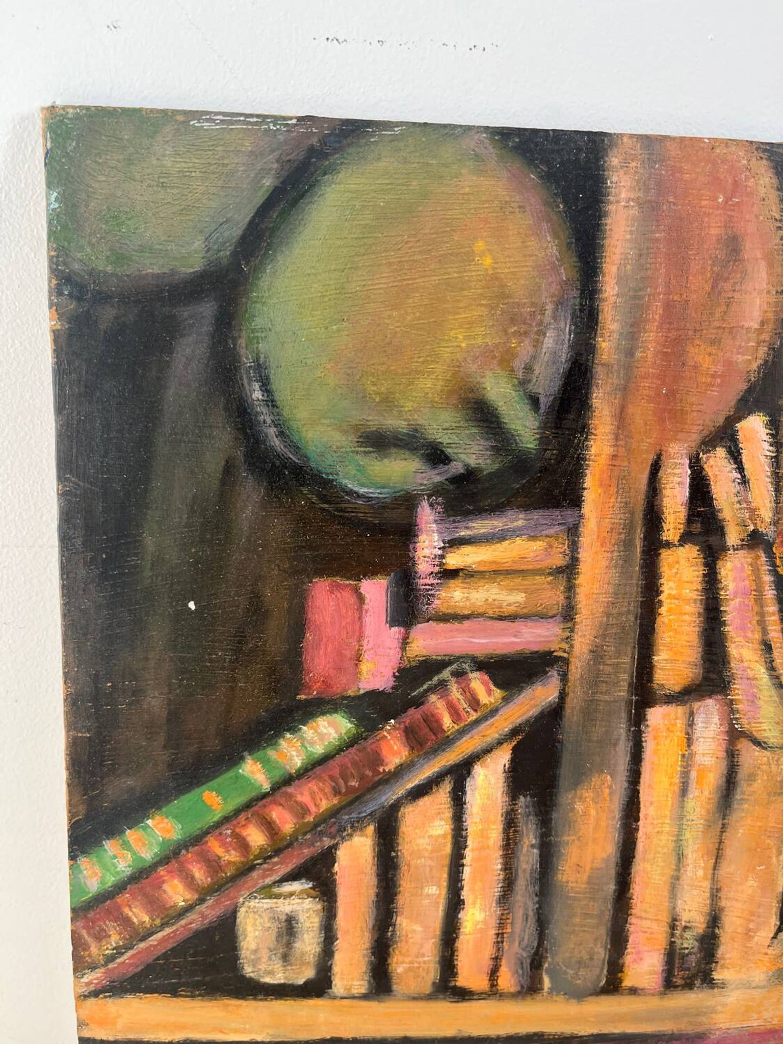 Nature morte, livres et tournesols, huile sur panneau
