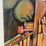 Nature morte, livres et tournesols, huile sur panneau