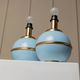 Set of 2 Light-Blue Ceramic Table Lamps with Gold Trim Italy 1980s Hollywood Regency Style