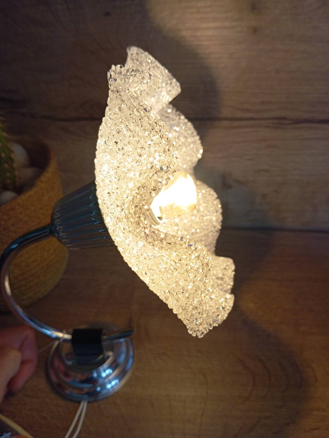 Vintage silver metal wall light and perpex corolla