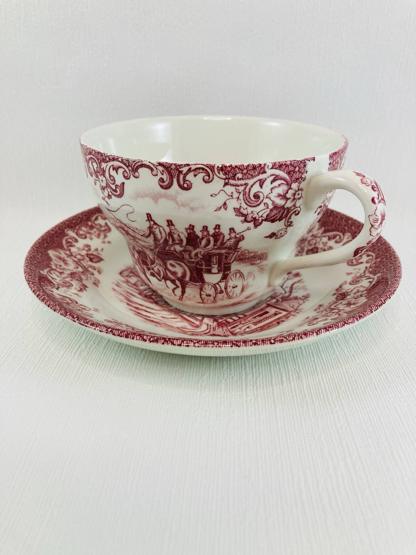 Breakfast Cup and Saucer Coaching Scenes Red by Johnson Bros