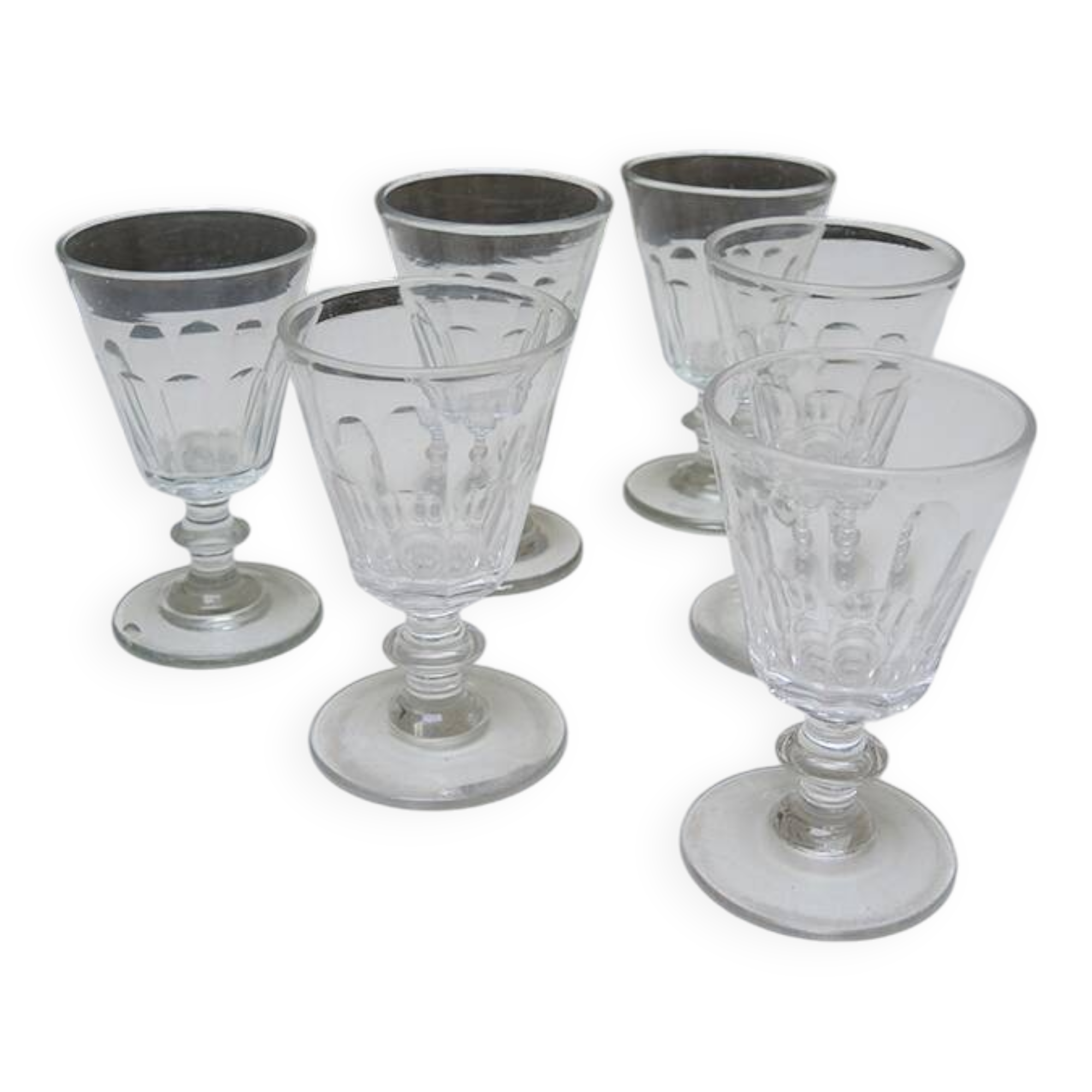 6 Antique Caton Style Crystal Stemmed Glasses H11 cm