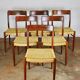 Suite de 6 chaises scandinaves en corde et teck