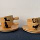 4 coffee cups and 4 sub cups zoomorphic ceramic animals Grandjean Jourdan Vallauris 1950