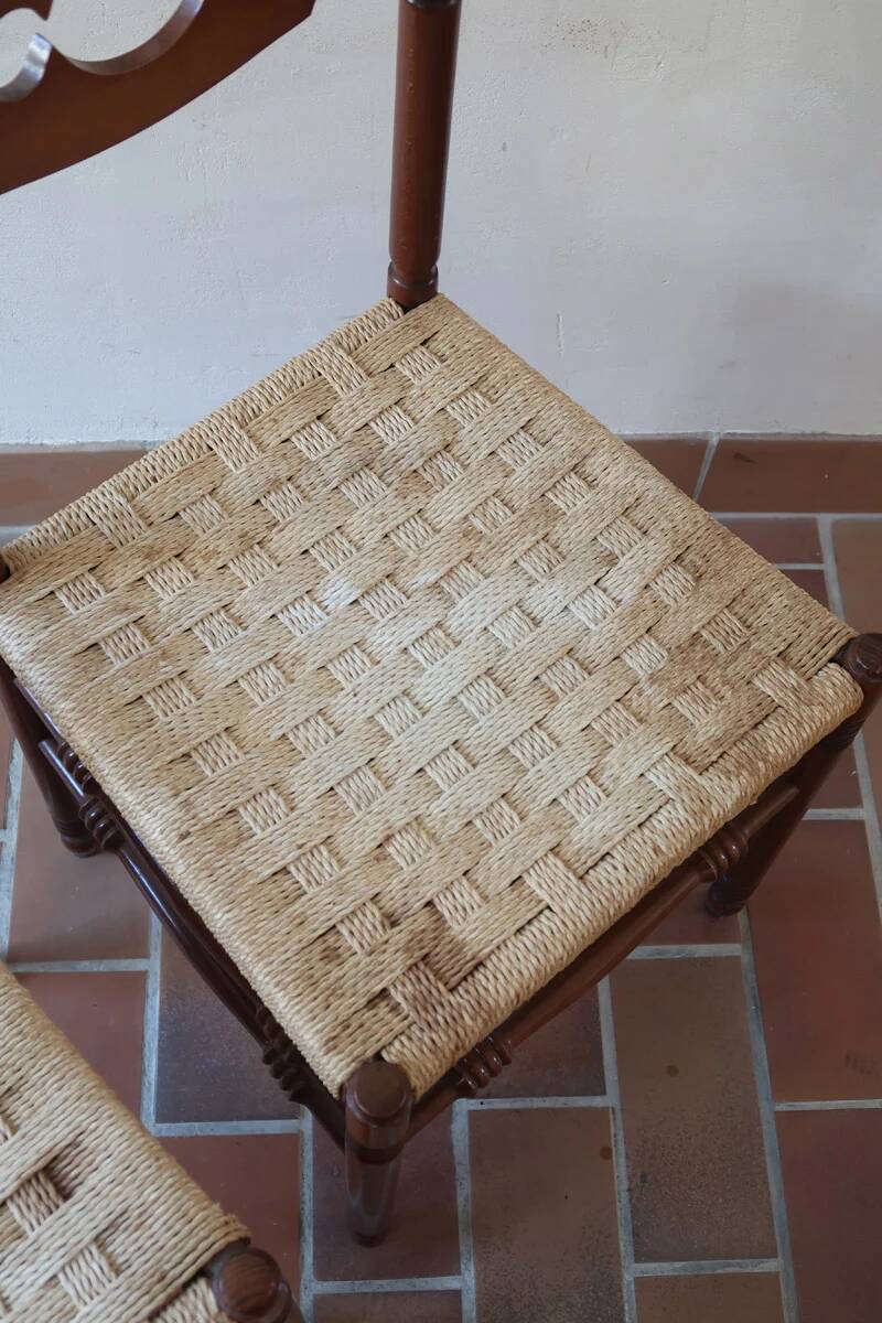 2 chaises rustiques vintage en bois tourné, années 70