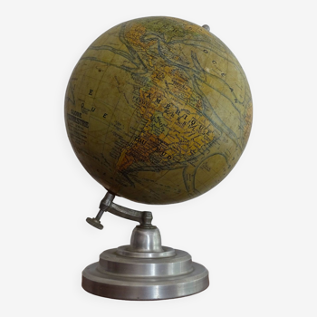 Globe terrestre carton bouilli J.Forest Girard Barrère & Thomas Ø 19,5 socle alu