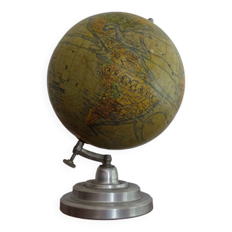 Globe terrestre carton bouilli J.Forest Girard Barrère & Thomas Ø 19,5 socle alu