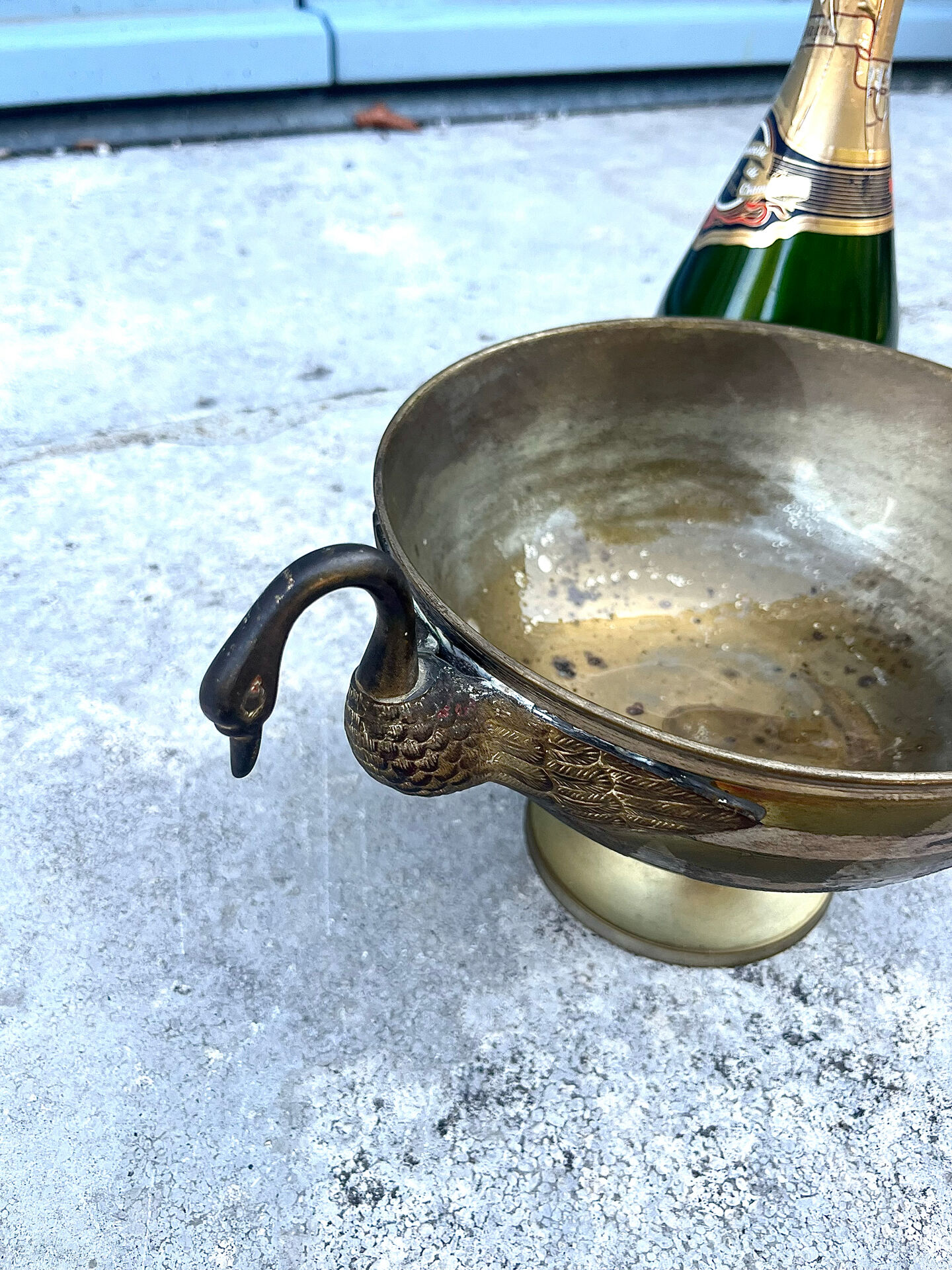 Swan Ice Bucket Brass French Vintage Footed Barware