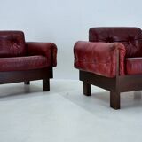 Pair of vintage leather armchairs , Czechoslovakia 1970s