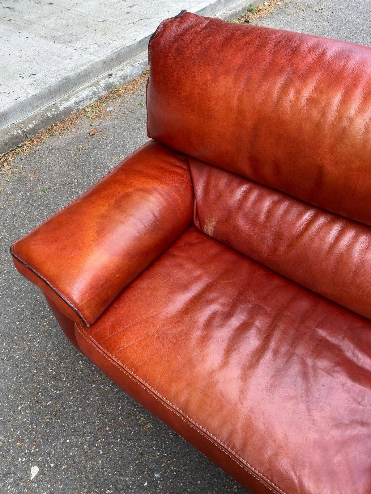 3-seater burgundy leather sofa convertible into a 2-seater bed 1940