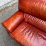 3-seater burgundy leather sofa convertible into a 2-seater bed 1940