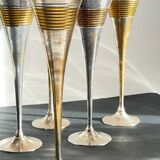 6 Vintage Silver-Plated Brass Champagne Flutes