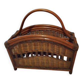 Vintage bamboo and rattan magazine rack