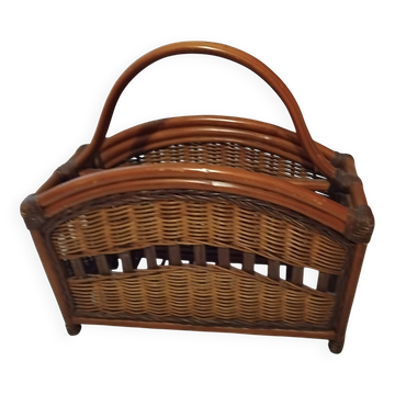 Vintage bamboo and rattan magazine rack