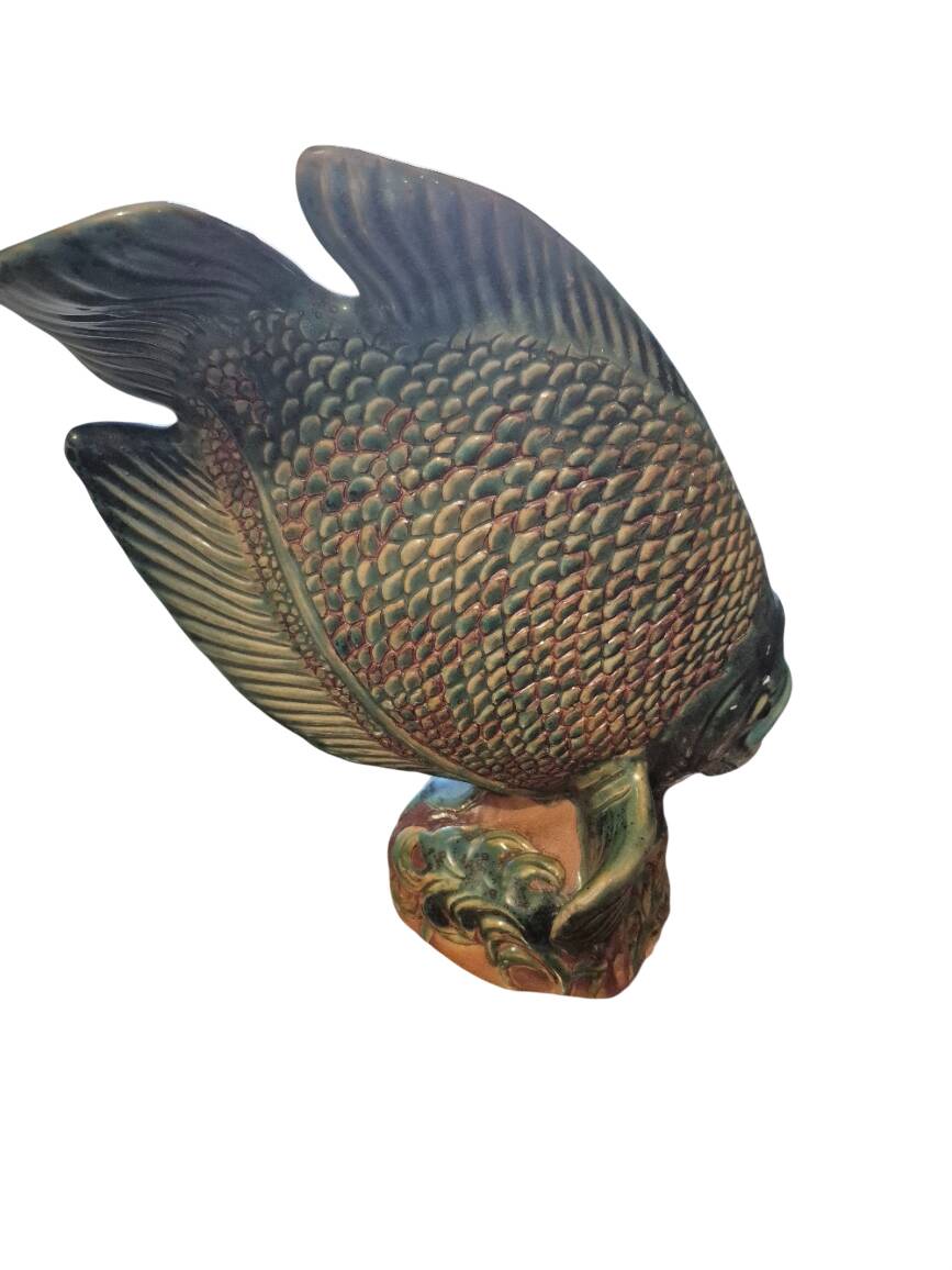 glazed stoneware fish sculpture signed Asian late 19th early 20th century
