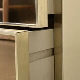 Ivory lacquered sideboard with polished finish and smoked mirror, JC Mahey design 1970.