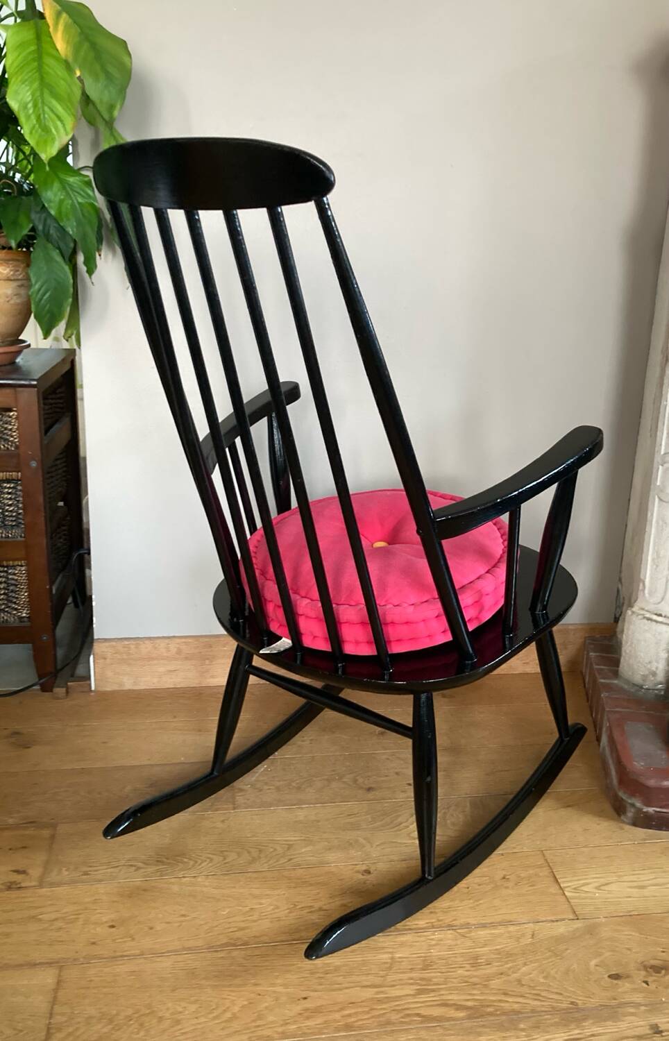 Vintage Scandinavian rocking chair in blackened wood from the 1970s