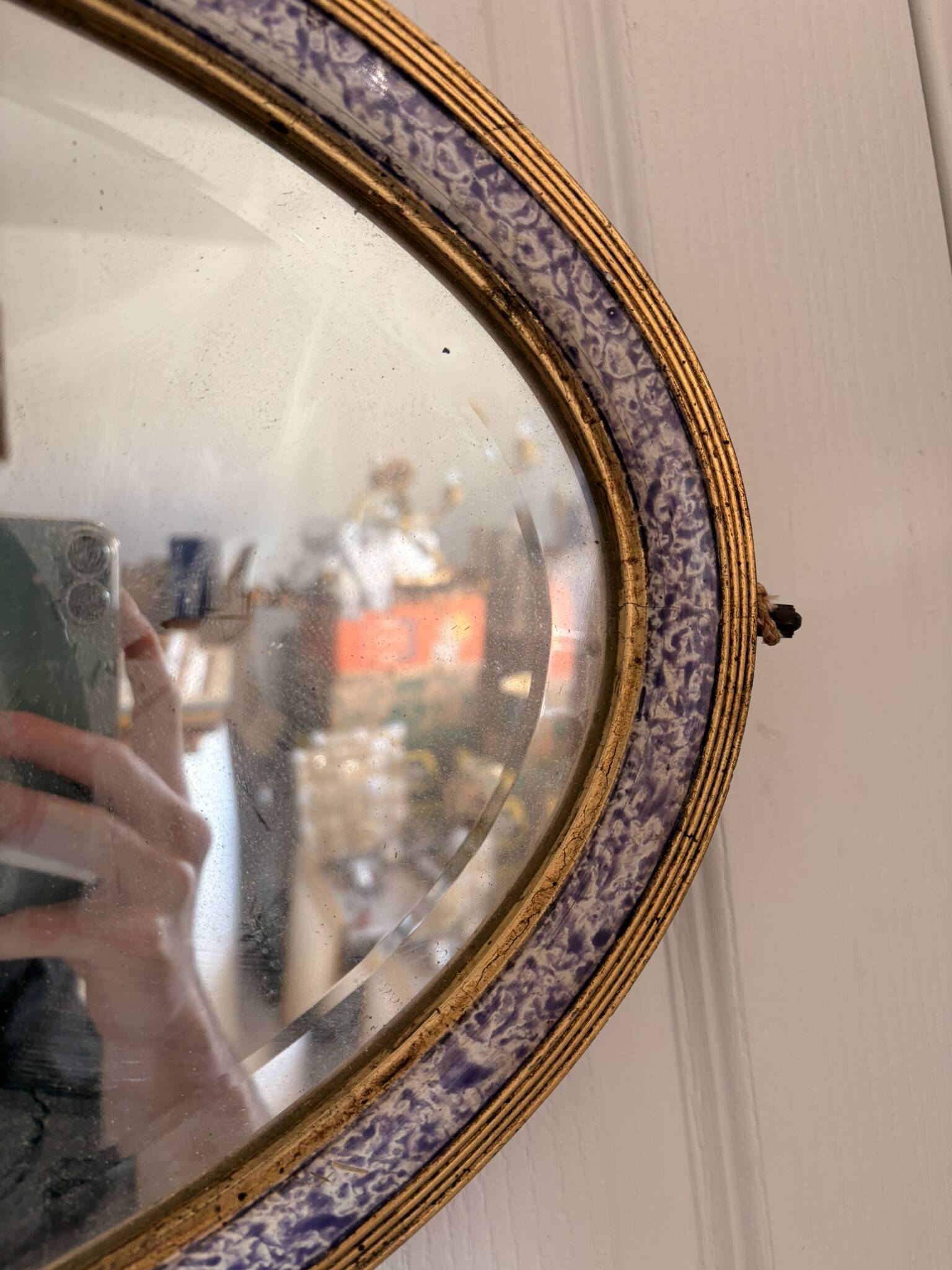 Vintage Bevelled Oval Wall Mirror Brass Wood Plastic