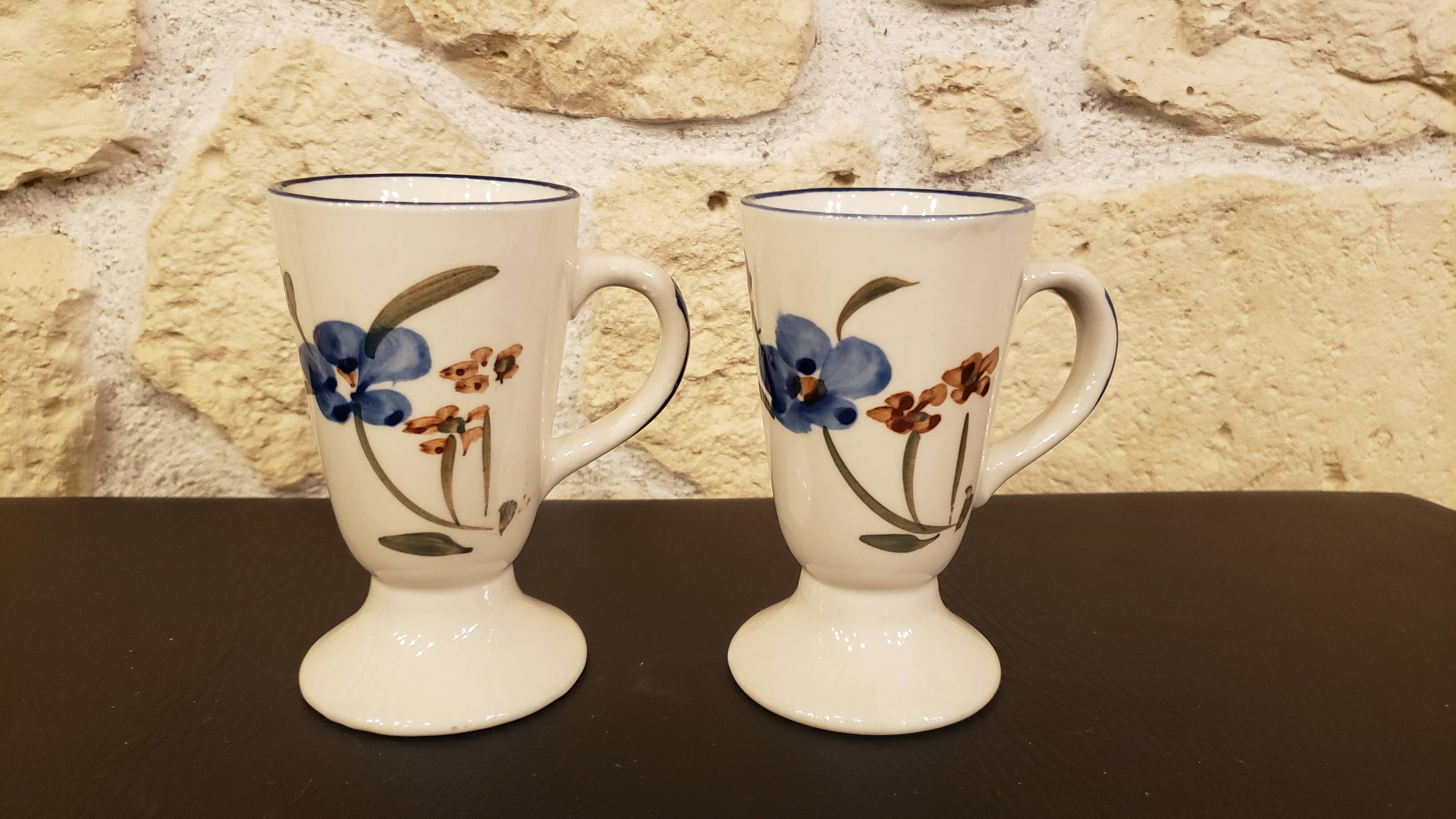 Two vintage ceramic mazagrans - vintage floral pattern