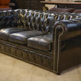 Chesterfield 3-seater sofa in black leather