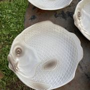 6 flat plates fish in beige ceramic Salins les bains