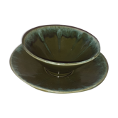 Bowl with green ceramic saucer attached