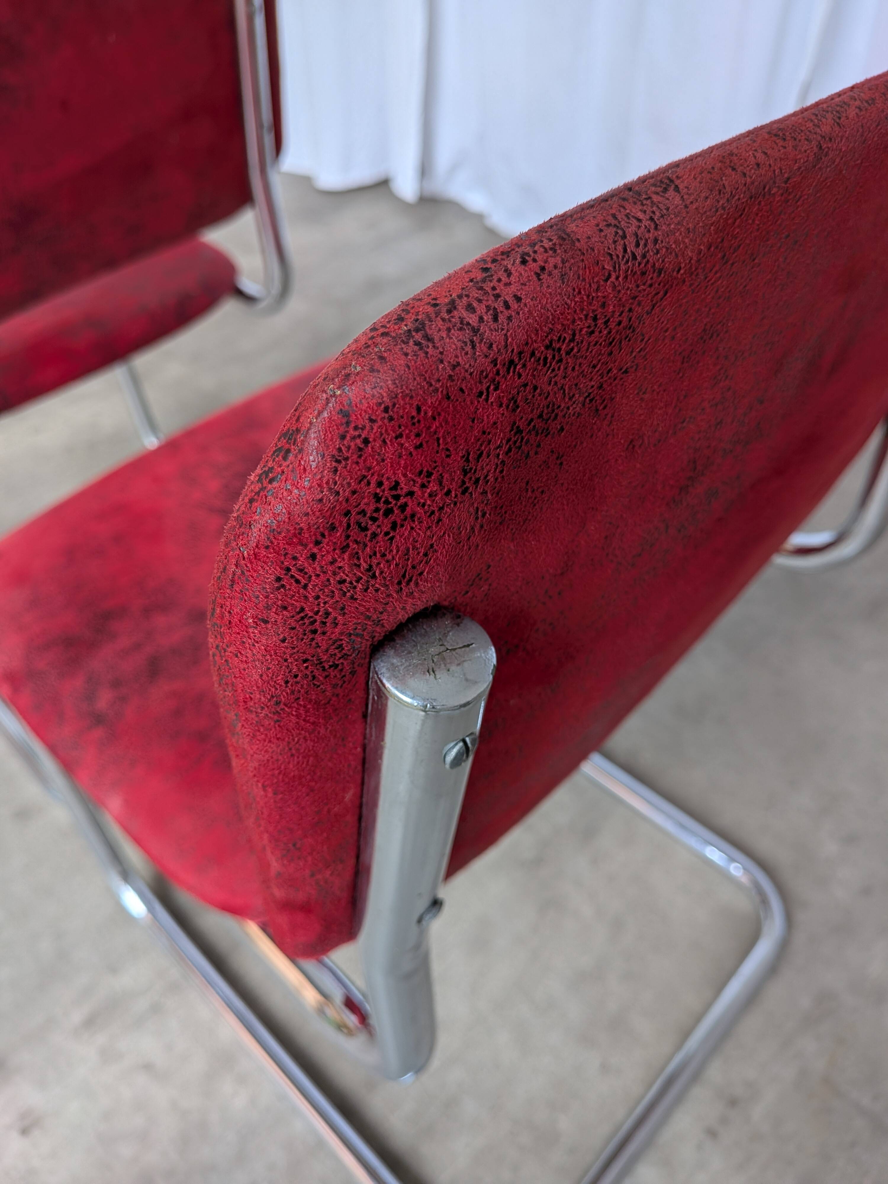 Cesca Style Dining Chair: Red Fabric, Tubular Frame, 1970s ( 2 in stock)