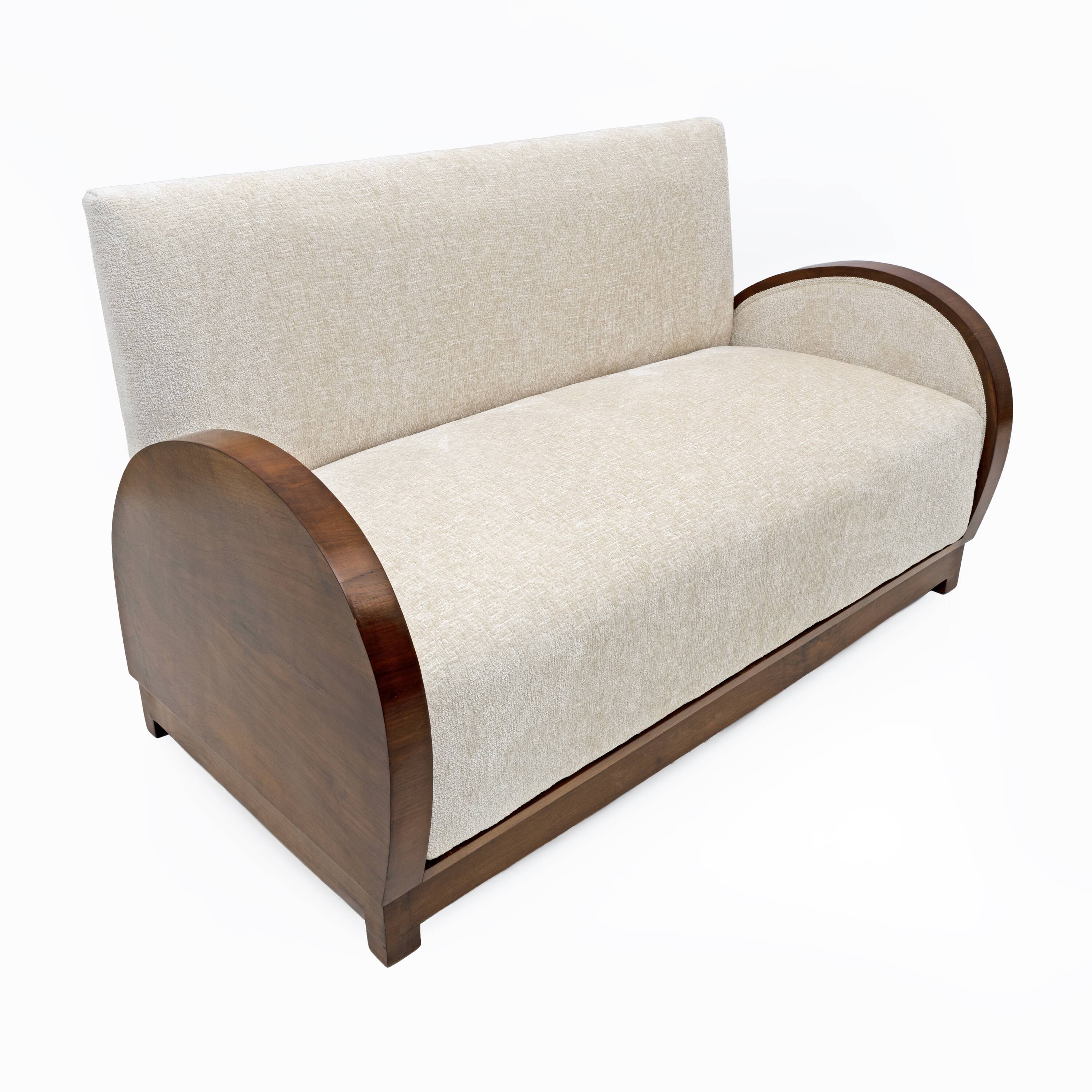 Art Deco Bouclè and Walnut Loveseat, Italy, 1930s