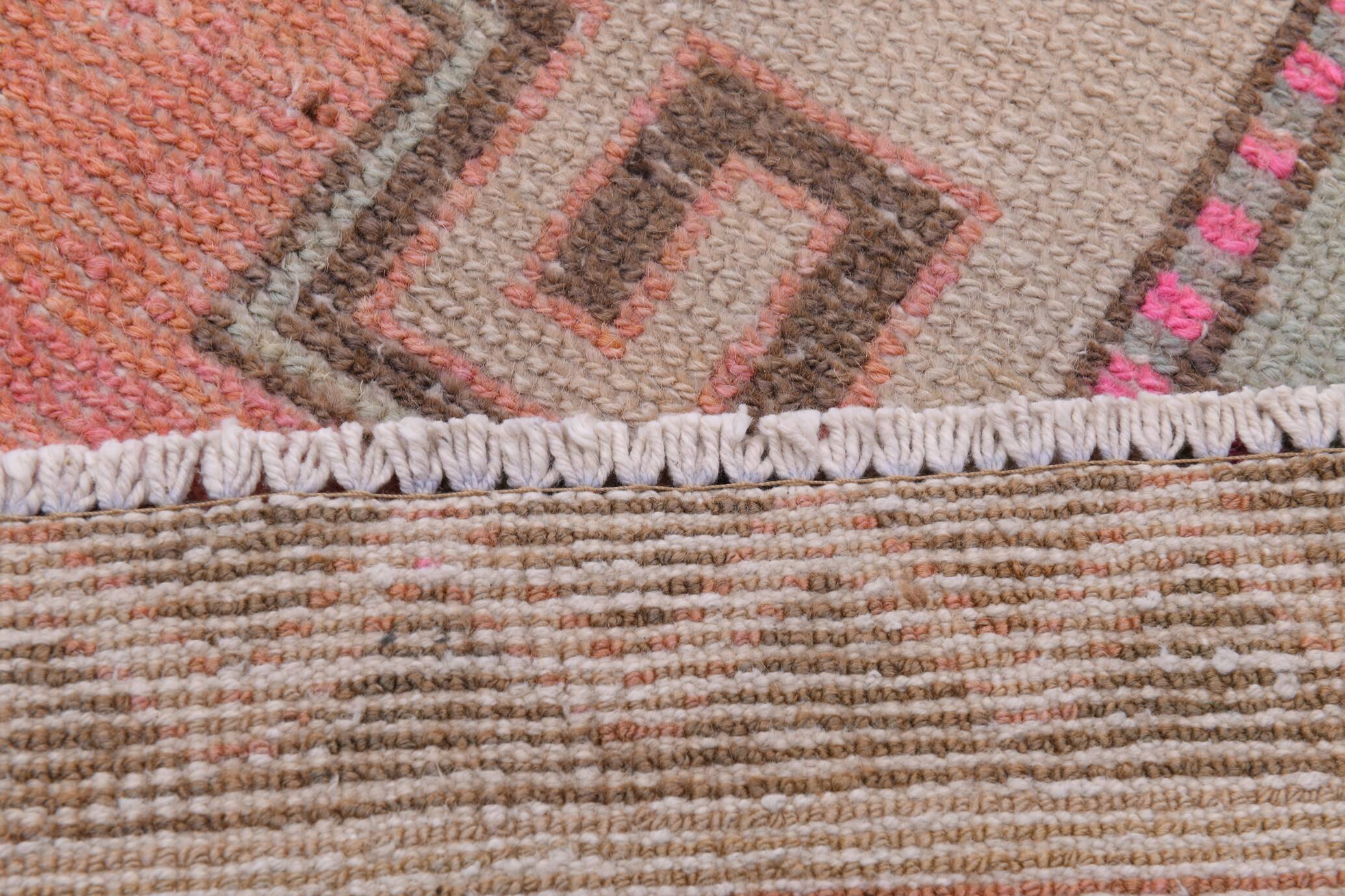 3x10 Salmon & Brown Ikat Pattern Vintage Runner Rug, 82x312Cm